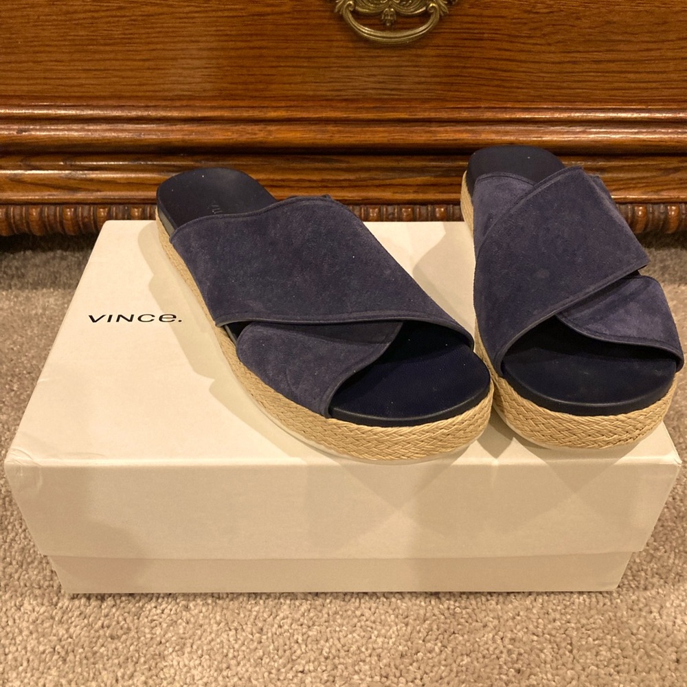 VINCE Navy Blue Slides